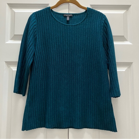 Eileen Fisher Italian Merino Wool Ribbed Sweater Italian Turquoise size XS - Picture 1 of 5